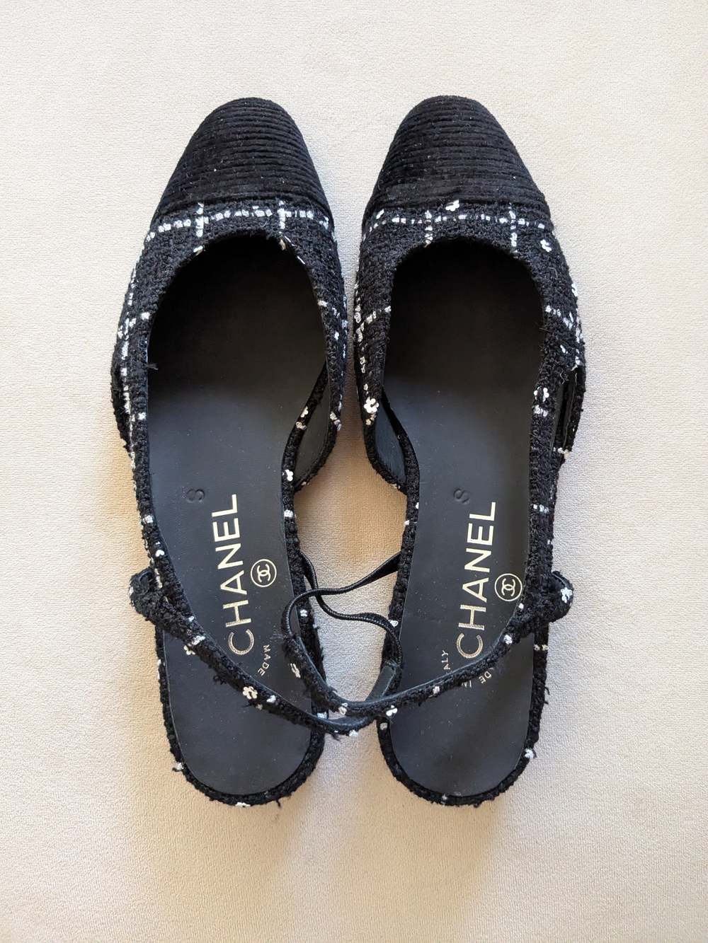 NEW Chanel Black Tweed Slingback Flats - size 38.5